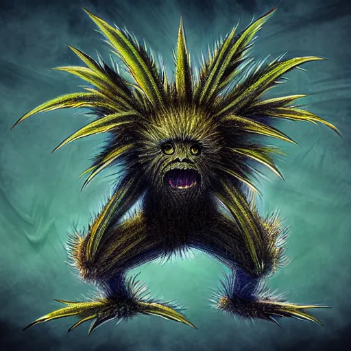 Image similar to A humanoid thistle monster, highly detailed, digital art, sharp focus, trending on art station, plant, anime art style