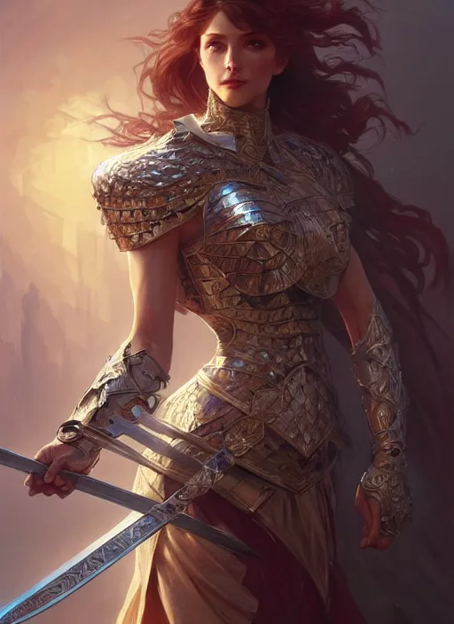 Image similar to knight with a two hand sword, fantasy, intricate, elegant, highly detailed, digital painting, artstation, concept art, wallpaper, smooth, sharp focus, illustration, art by artgerm and greg rutkowski and alphonse mucha