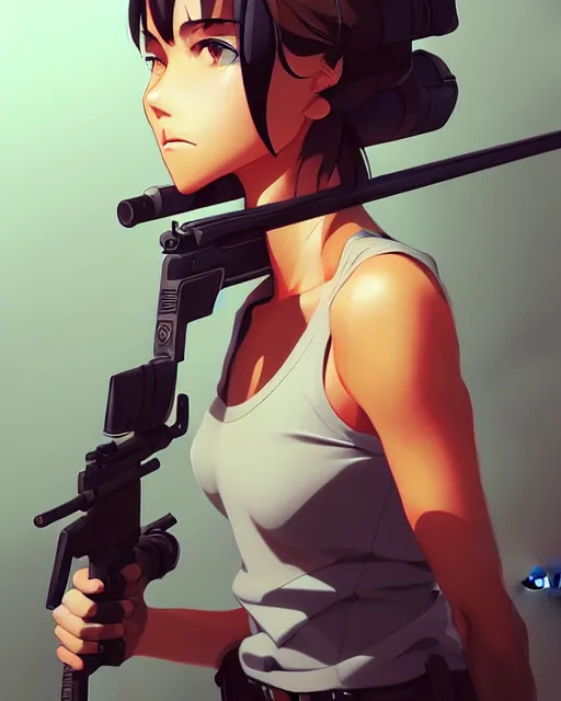 Image similar to upper body portrait of a female sniper, modern era, portrait shinkai makoto studio ghibli studio key hideaki anno sakimichan stanley artgerm lau rossdraws james jean marc simonetti elegant highly detailed digital painting artstation pixiv