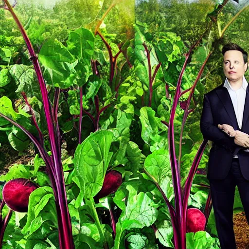 Image similar to Elon Musk in the form of beets, in the garden, super realistic photo