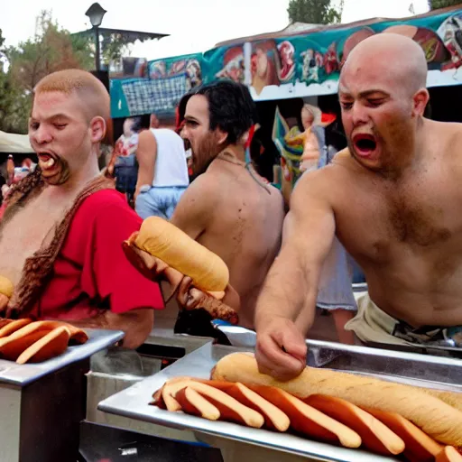 Image similar to roman gladiators attacking a hot dog stand