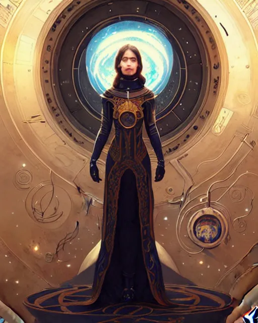 Image similar to Powerful medieval astronaut portrait, art nouveau, fantasy, intricate galactic designs, elegant, highly detailed, sharp focus, art by Artgerm and Greg Rutkowski and WLOP