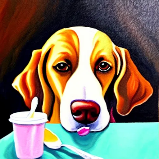 Image similar to painting of a dog eating ice cream