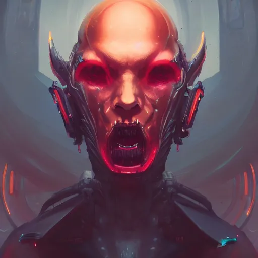 Prompt: portrait of a evil cybernetic devil, cyberpunk concept art by pete mohrbacher and artgerm and wlop and greg rutkowski and deathburger, digital art, highly detailed, intricate, sci-fi, sharp focus, Trending on Artstation HQ, deviantart, unreal engine 5, 4K UHD image