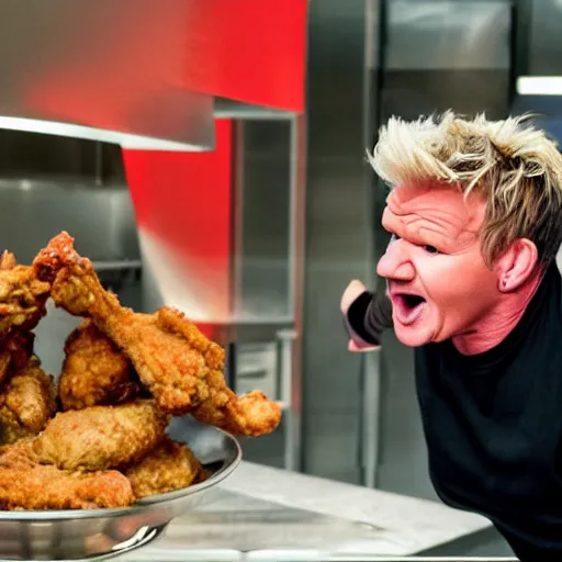 Prompt: gordon ramsay yelling at fried chicken for being raw