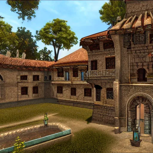 Prompt: a spanish colonial mansion, neverwinter nights screenshot