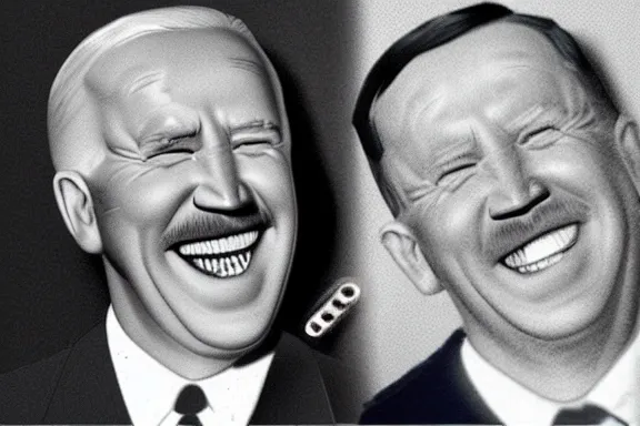 Image similar to “ very very intricate photorealistic photo of hitler and joe biden laughing together, detailed natural lighting, award - winning crisp details ”