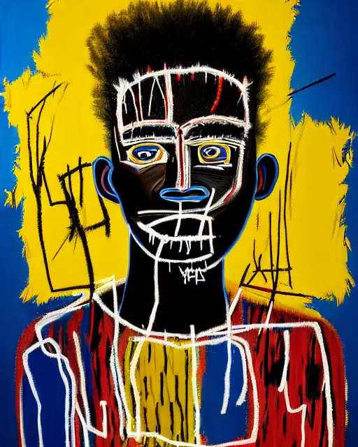 Image similar to A extremely ultra highly detailed majestic hi-res beautiful immaculate head and shoulders award winning painting stunning portrait masterpiece of the face of a strong black african man by Jean-Michel Basquiat, 8k, high textures, ultra hyper sharp, insanely detailed and intricate, super detailed, 8k HDR ultra high quality