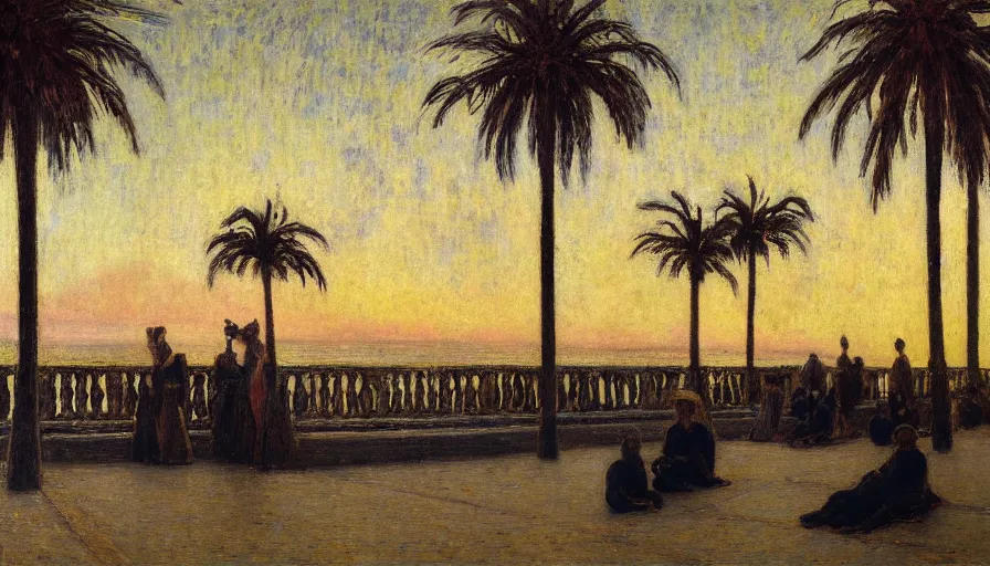 Image similar to a ultradetailed beautiful painting of the night sky of the amazonas palace balustrade designed by jules bastien - lepage, tarsila do amaral, frank weston and gustave baumann, beach, trending on artstation, mediterranean, palm trees, sharp focus, giant columns, soft light, 8 k 4 k