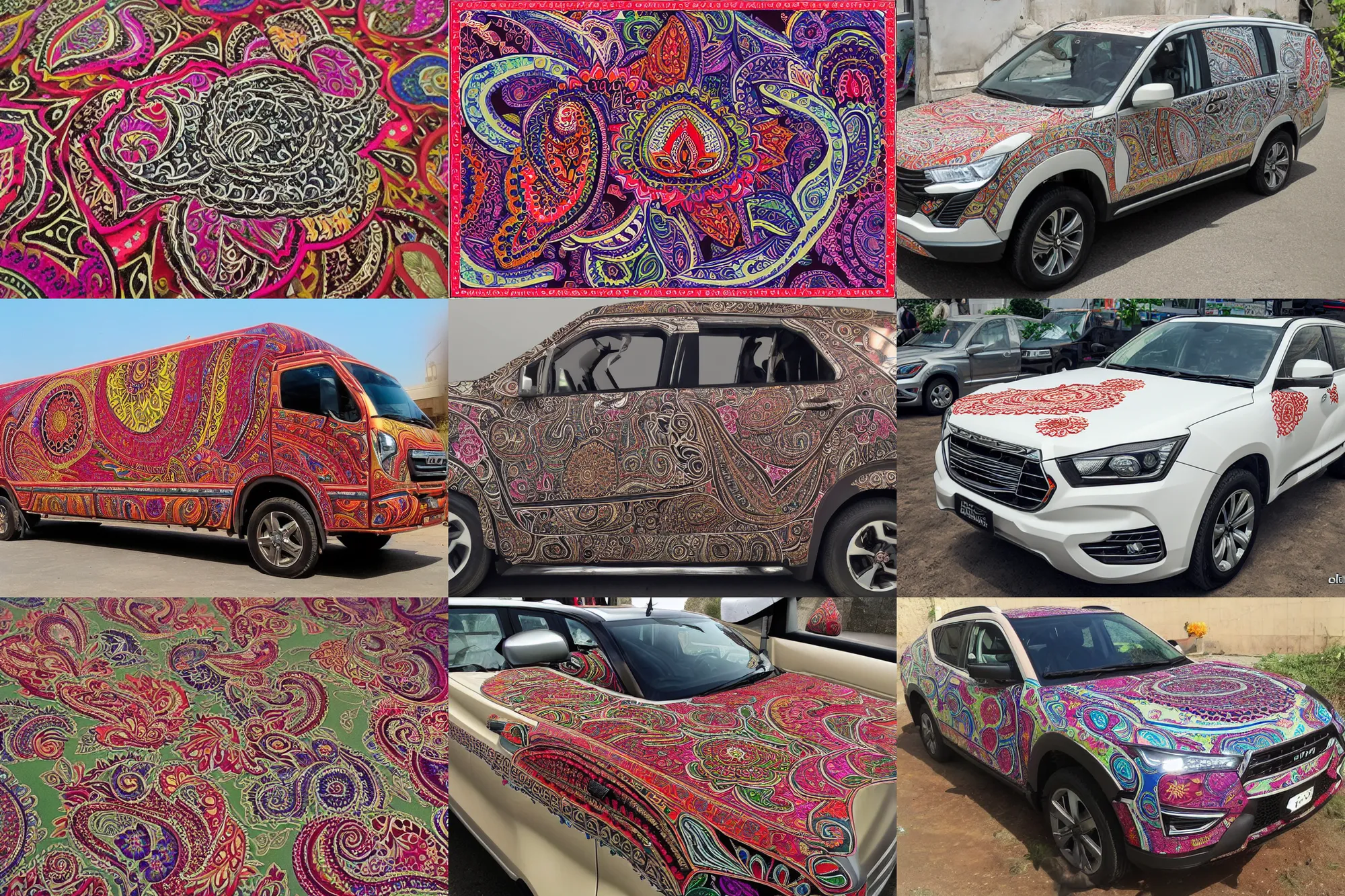 Prompt: haval f 7, havalvision 2 0 2 5, floral design, pakistani or indian truck art design, ornate flower design, paisley, mehndi patterns