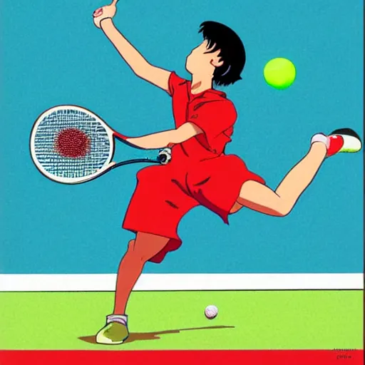 Prompt: a tennis ball monster illustrated by hiroshi nagai
