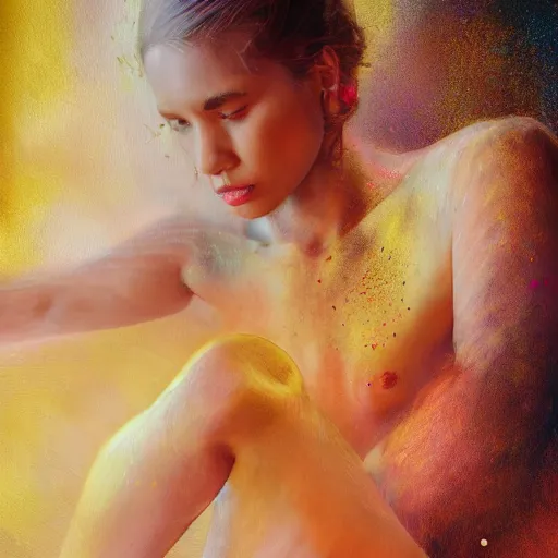 Image similar to full body pose, hyperrealistic mixed media painting of a beautiful woman, dim volumetric lighting, 8 k, octane beautifully detailed render, extremely hyper detailed, intricate, epic composition, cinematic lighting, masterpiece, trending on artstation, very very detailed, masterpiece, stunning, hdr, smooth, sharp focus, high resolution, award, winning photo, dslr, 5 0 mm