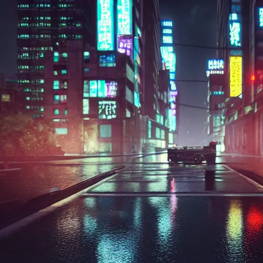 Prompt: 8 k hd detailed octane render of a cyberpunk noir city street in the rain