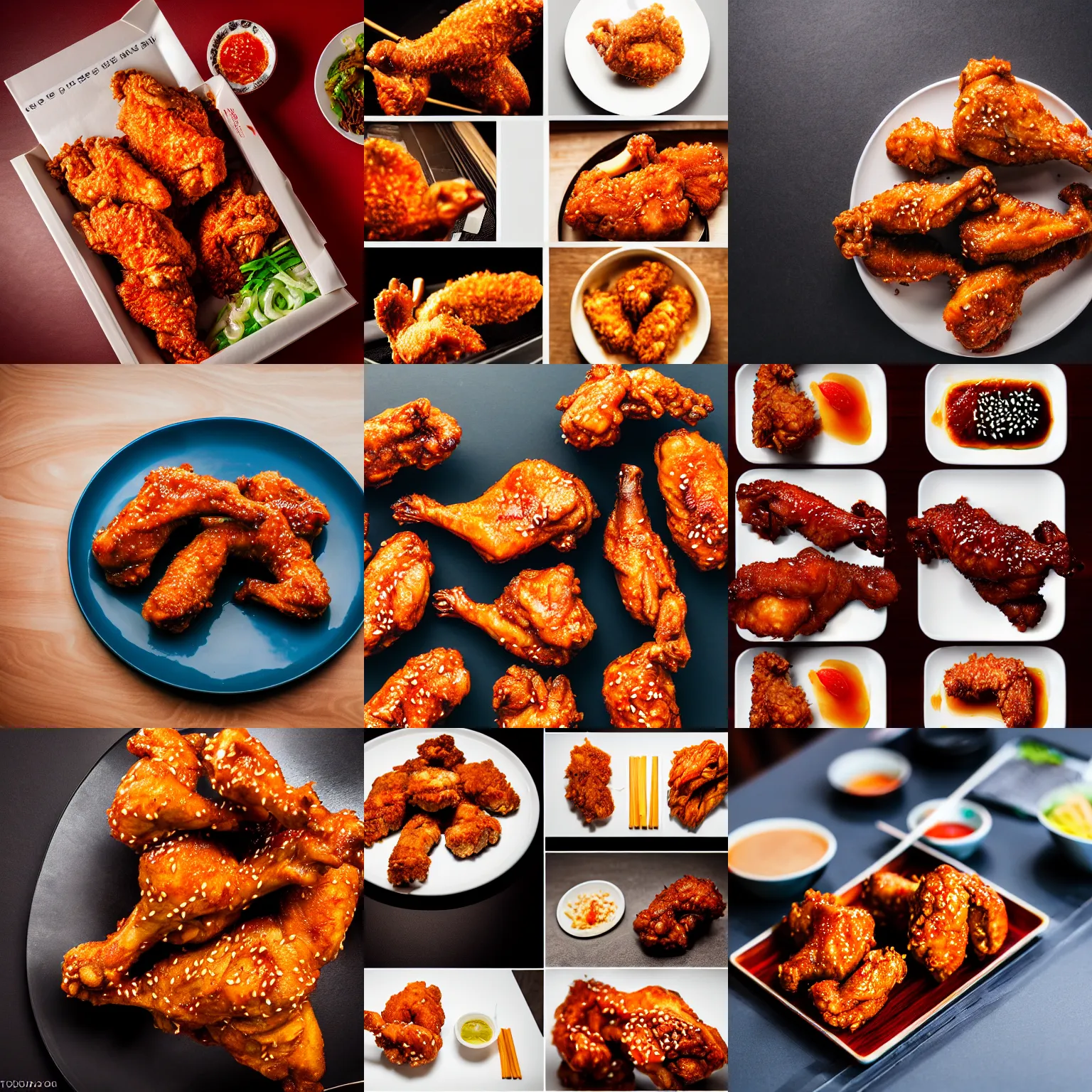Prompt: food photography of authentic korean fried chicken, highly detailed, high resolution, studio lighting, sharp focus, flickr, uber eats photo, award winning, dslr