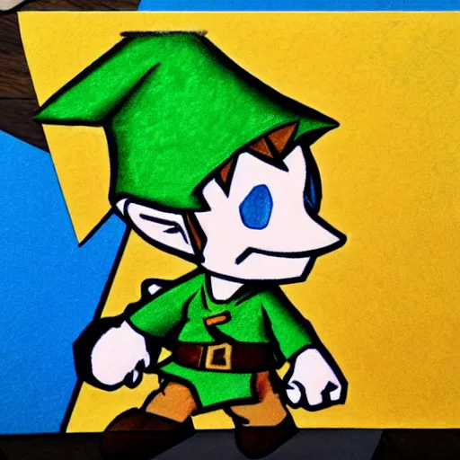 Image similar to Link from Zelda drawn in the style of Paper Mario