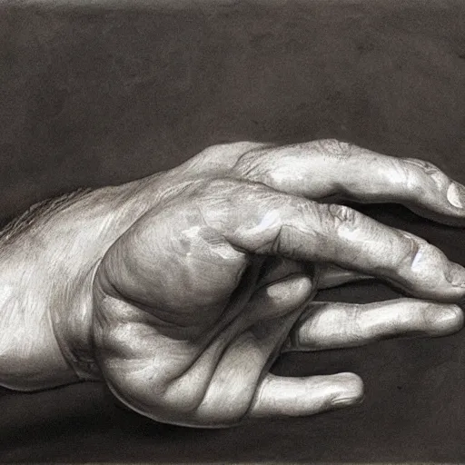 Image similar to detailed study of a human hand waving, flickr, Lucian Freud