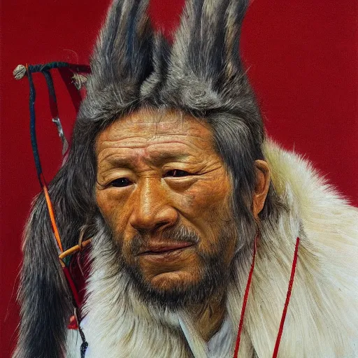 Image similar to high quality high detail painting by lucian freud, hd, portrait of tibetan skimo