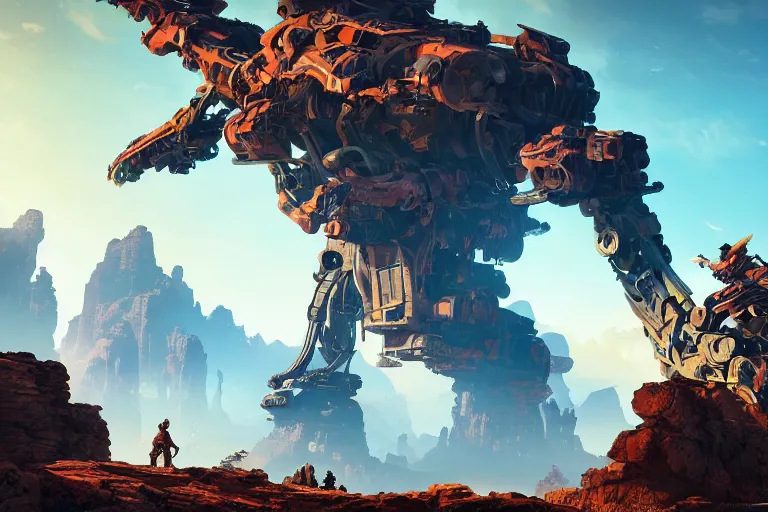 Image similar to rockbreaker machine mecanical creature robot of horizon forbidden west horizon zero dawn bioluminiscence global illumination ray tracing hdr fanart arstation by ian pesty and alena aenami artworks in 4 k