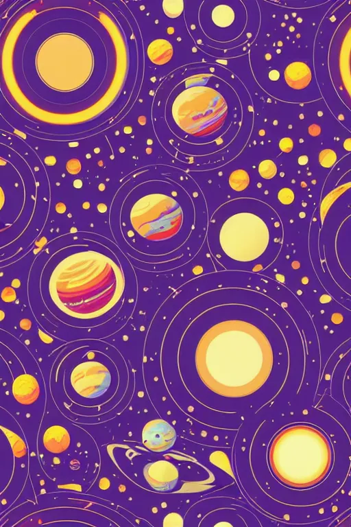 Image similar to seamless 2 d pattern of stunning planets and galaxies, designed by james gilleard, geometric lines, award winning graphic design, 8 k, 4 k