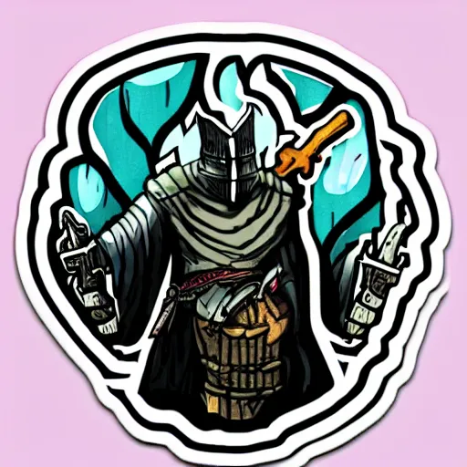 Prompt: a sticker illustration of a dark souls lord