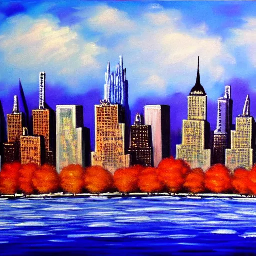 Prompt: Bob Ross painting of new york city