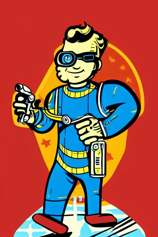 Image similar to fallout 7 6 retro futurist illustration art by butcher billy, sticker, colorful, illustration, highly detailed, simple, smooth and clean vector curves, no jagged lines, vector art, smooth andy warhol style