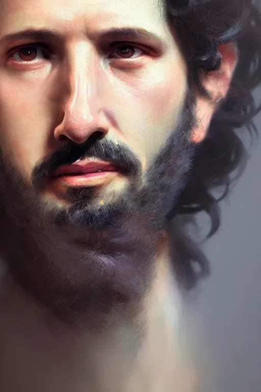 Image similar to ultra detailed close up facial portrait of bret mckenzie, extremely detailed digital painting, in the style of fenghua zhong and ruan jia and jeremy lipking and peter mohrbacher, mystical colors, rim light, beautiful lighting, 8 k, stunning scene, raytracing, octane, trending on artstation