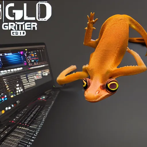 Prompt: crested gecko EDM DJ, photorealistic, 3d render, award winning render, unreal engine, octane render, studio lighting, 8k, hd