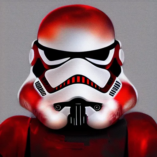 Image similar to storm trooper's head coming out of a meth red mist, trending on artstation, profile pic, centered, accurate anatomy, highly detailed, digital art,