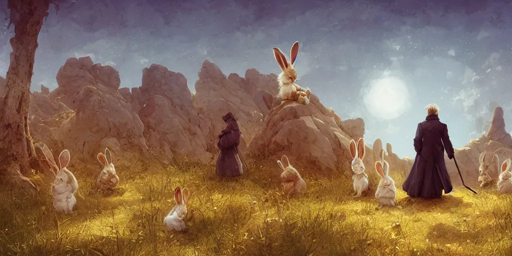 Image similar to a bunch of cute rabbit, clear skies, marc simonetti and caspar david friedrich, trending on artstation