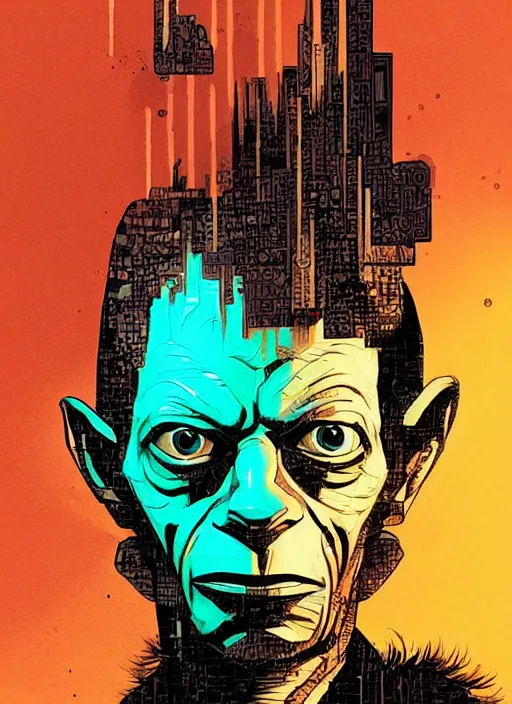 Image similar to portrait of gollum, cyberpunk, artstation, art by petros afshar, tom whalen, laurie greasley and greg rutkowski and ilya kuvshinov