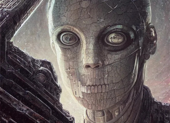 Image similar to highly detailed concept art of neuromancer characters, dystopian post - apocalyptic retrofuturistic vibe, an ultrafine detailed painting by art by hans giger and wayne barlowe, trending on deviantart, pop surrealism, whimsical, lowbrow, perfect symmetrical face, sharp focus, octane, masterpiece