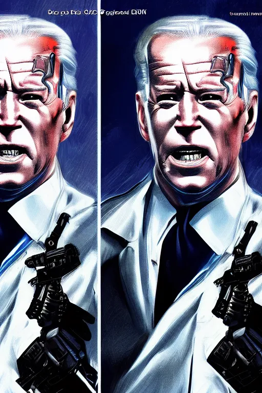 Prompt: Joe Biden as terminator, digital art, concept art