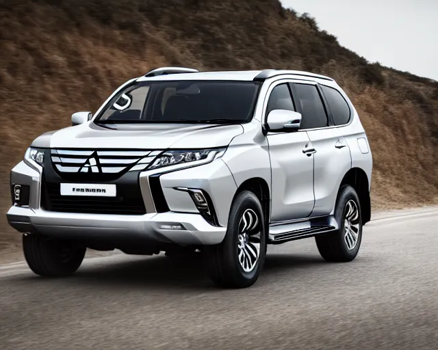 Image similar to Black 2016 Mitsubishi Pajero Sports, driving besides a White Honda Civic Hatchback Sports 2018, Promotional Photography, Professional, 4k photo