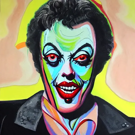 Image similar to painting of Tim Curry in the style of Damien hurst, 8k high definition high quality