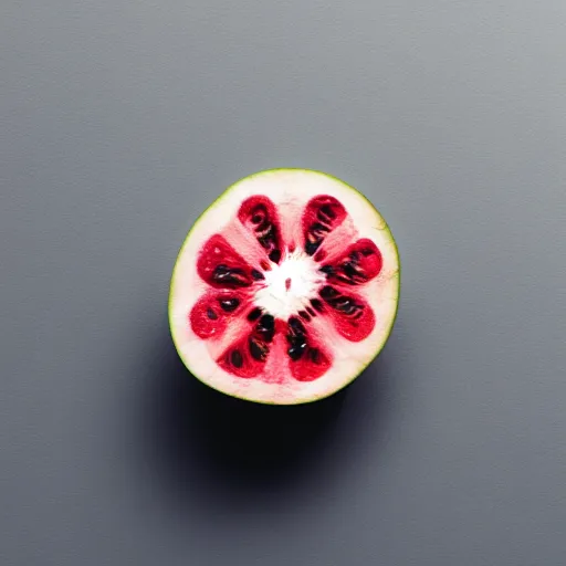 Image similar to centered hyper-realistic single piece of fruit, gray background