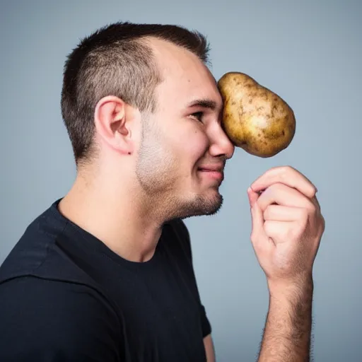 Image similar to a hybrid half man half potato getting ready for work