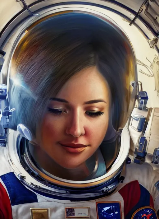 Image similar to Gorgeous NASA astronaut in space, cel-shaded, detailed, focused. Cinematic, hyper realism, realistic proportions, dramatic lighting, high detail 4k