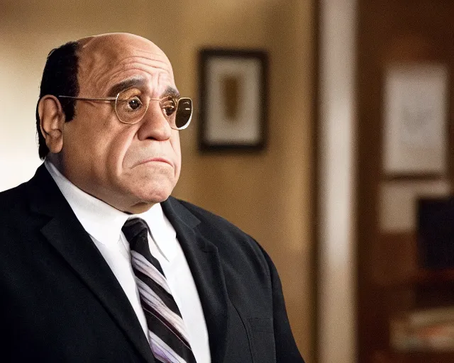 Image similar to a still from an episode of law and order svu starring danny devito, 4 k