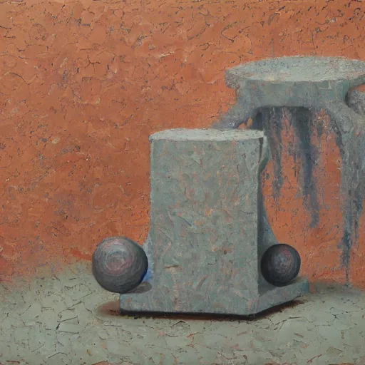 Image similar to a detailed impasto painting by shaun tan and louise bourgeois of an abstract forgotten sculpture by ivan seal and the caretaker