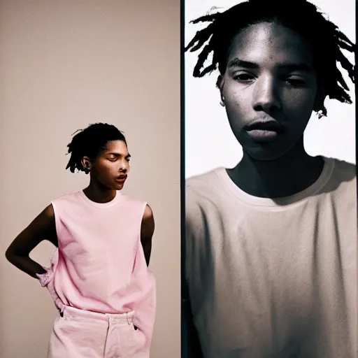 Image similar to realistic photoshooting for a new ssense!!! lookbook, color film photography, photo of a woman, photo in style of tyler mitchell, 3 5 mm, featured on vogue