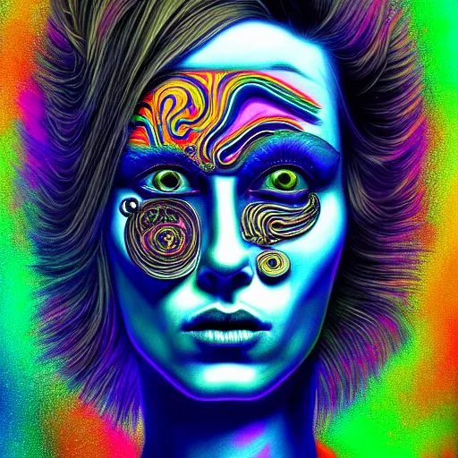 Image similar to An extremely psychedelic portrait of Rock N Roll, surreal, LSD, face, detailed, intricate, elegant, lithe, highly detailed, digital painting, artstation, concept art, smooth, sharp focus, illustration