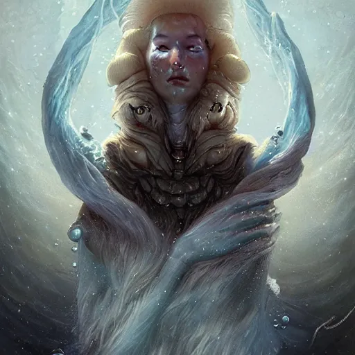 Prompt: a hyperrealistic illustration of a monster in the Arctic, snow on the monsters body, blue transparent ice with fractal sunlight, award-winning, masterpiece, in the style of Tom Bagshaw, Cedric Peyravernay, Peter Mohrbacher