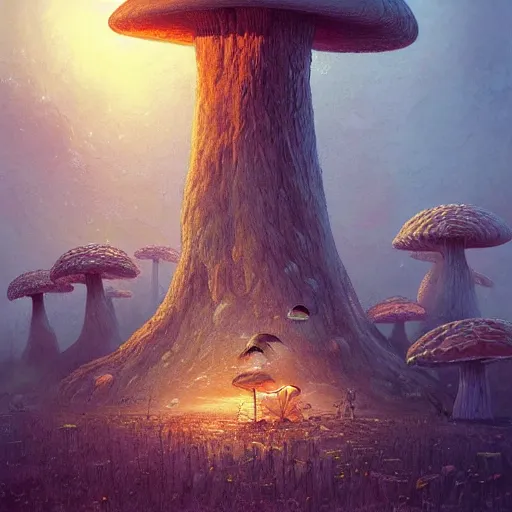 Prompt: Mushroom planet, structure,cute,Symmetrical face,highly detailed,elegant,Marc Simonetti and Caspar David Friedrich, Trending on artstation