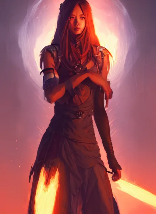 Image similar to character concept art of a dystopian fire sorceress, key visual, realistic shaded perfect face, fine details, dystopian environment and background, by stanley artgerm lau, wlop, rossdraws, james jean, andrei riabovitchev, marc simonetti, and sakimichan, trending on artstation