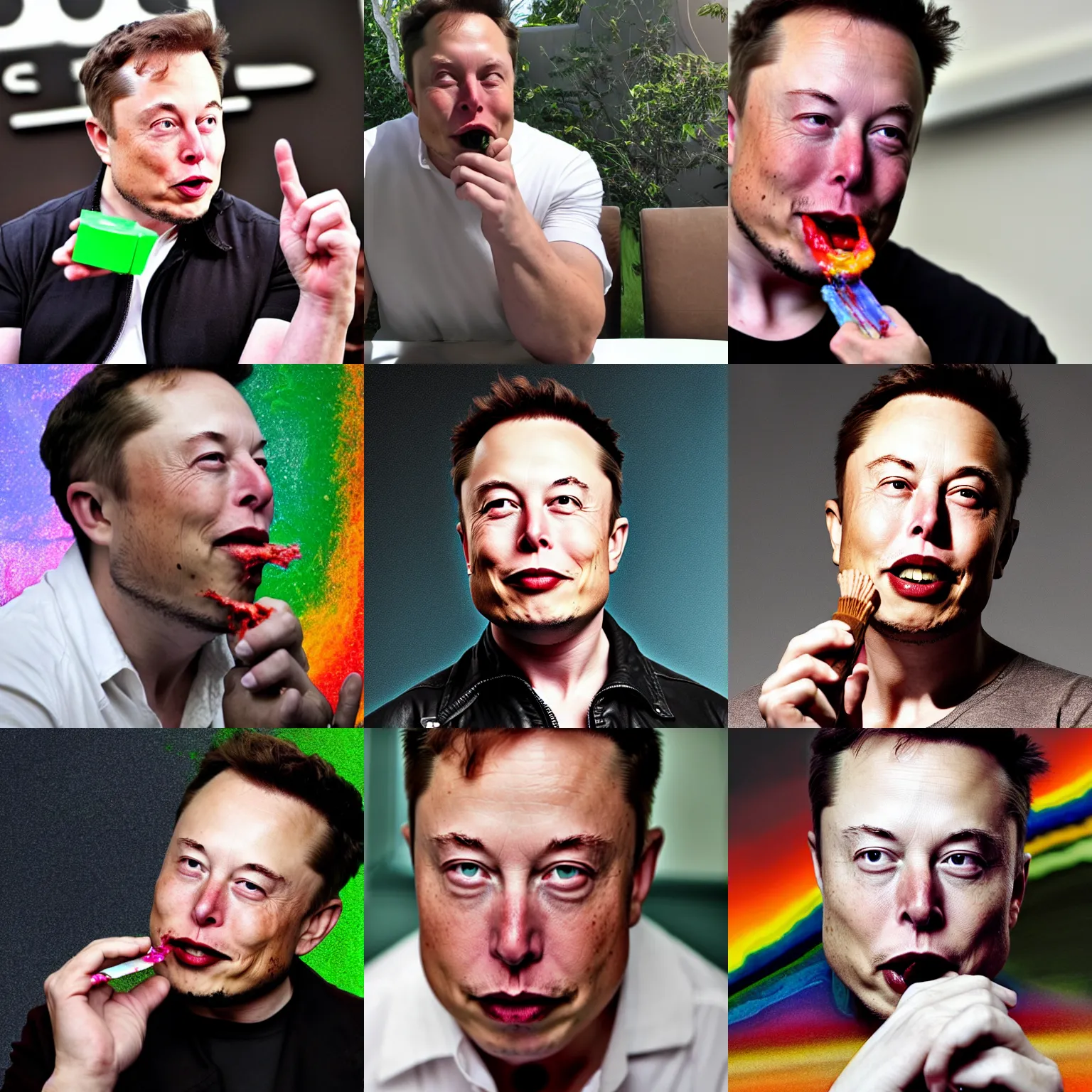 Prompt: Elon Musk eating melted crayons, photograph