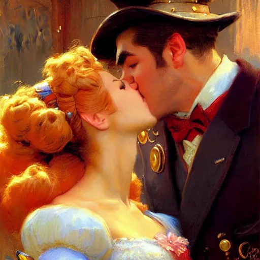 Image similar to a portrait of a super mario kissing princess peach. highly detailed painting by gaston bussiere, craig mullins, j. c. leyendecker, furry