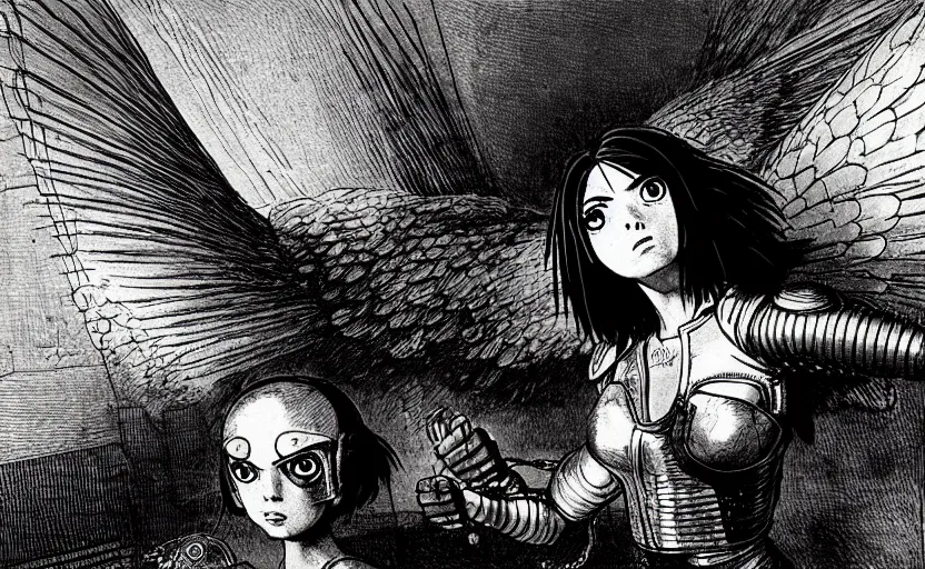 Prompt: modern life on the office. battle angel alita. by rembrandt 1 6 6 7, illustration