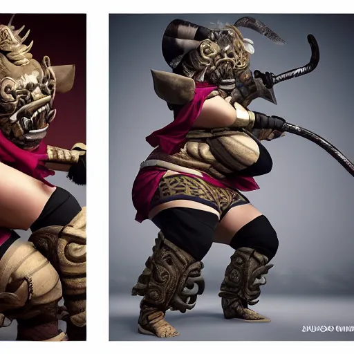 Prompt: faceless, tetsubo wielding masked female shugoki o - yoroi, komainu kabuto, forhonorgame, rikishi, ukiyo - e, cgsociety, hajime sorayama