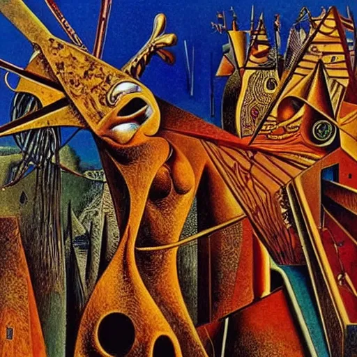 Prompt: patrick woodroffe, picasso, salvador dali, simple details, art